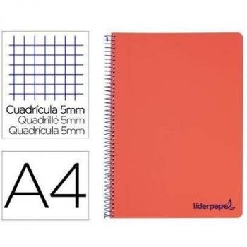 Cuaderno espiral liderpapel A4 micro wonder tapa plastico 120h 90gr cuadro 5 mm 5 banda 4 taladros color rojo.