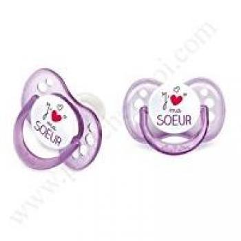 Luc et Léa J'aime Sucette Silicone + 6 Mois - Modèle : J'aime ma soeur