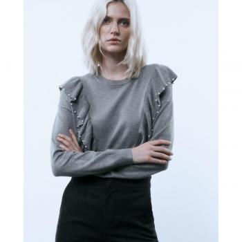 Sfera Jersey Caja Volantes Mujer - Jersey de mujer, corte caja, con volantes en las mangas, tejido suave y cómodo, disponible en varias tallas y colores