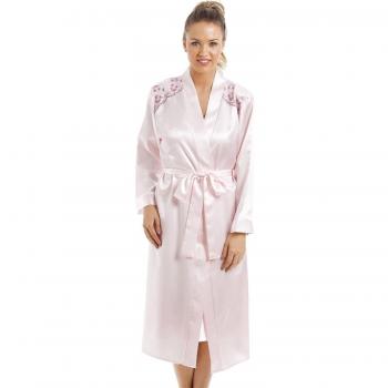 Camille - Conjunto satinado de camisón y bata - Rosa 46/48
