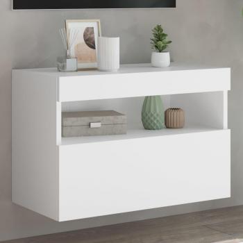 Mueble de TV de pared con luces LED 60x30x40 cm, color blanco, para salón, mesa de TV