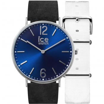 Reloj Unisex Ice-Watch City Norwich - Negro con Correa de Cuero y Correa de Nylon Adicional - Modelo 001371