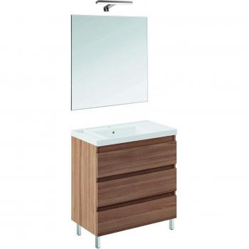Conjunto de baño Cosmic con mueble suspendido, lavabo teckstone, espejo y aplique