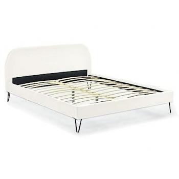 Cama de Terciopelo Beige 160 x 200 cm Phoenix con Somier Integrado y Diseño Escandinavo