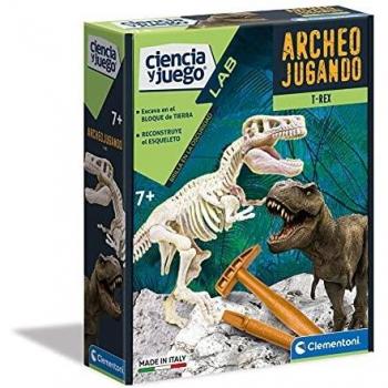 Clementoni - Arqueojugando T-Rex fosforescente - juego científico para excavar y montar dinosaurios a partir de 7 años, juguete en español