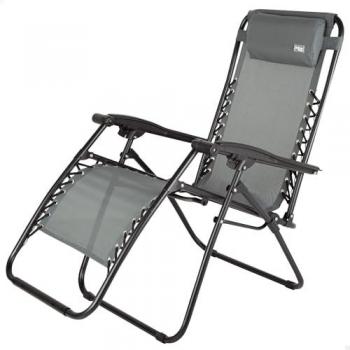 Aktive Silla Plegable Gravedad Cero, color negro, azul o gris, con cojín y reposapiés, cómoda y resistente, con topes antivuelco, fabricada de acero y textileno, soporta máx
