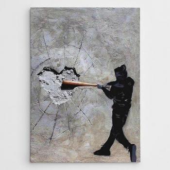 Impresión sobre Lienzo Banksy El Corazón Palpitante - Poliéster, Madera, Gris y Negro, 70x3x100 cm