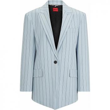 Hugo Boss Women's Longline Pinstriped Blazer in Light Blue, Size S