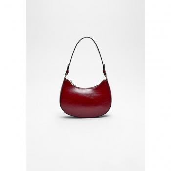 Stradivarius Half-Moon Shoulder Bag Burgundy One Size