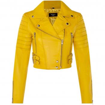 Infinity Leather Women's Cropped Yellow Biker Jacket UK12