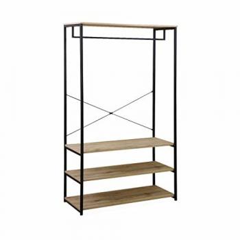 Vestidor Sweeek Loft de Metal Negro y Efecto Madera, 3 Estantes y Barra de Penderie, 100x40x167 cm