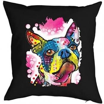 Almohada, funda de cojín, perros, decoración, funda para cojín con perros multicolores Portrait - Boston Terrier