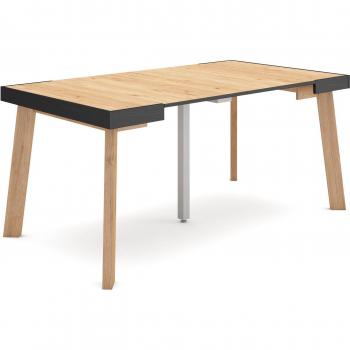 Mesa Consola Extensible 160 cm para 8 Comensales, Patas de Madera, Estilo Moderno, Roble
