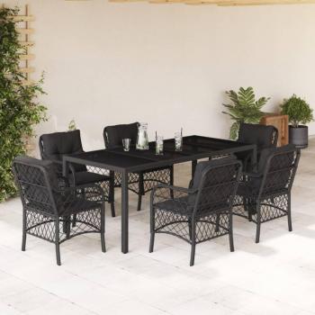 Set de almuerzo de jardín 7 piezas negro con almohadas de Polyrattan