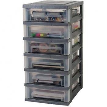 Iris Ohyama, torre de almacenamiento con 6 cajones sobre ruedas - Smart Drawer Chest - SDC-360, plástico, la plata / transparente, 42 L, 29 x 39 x 62 cm