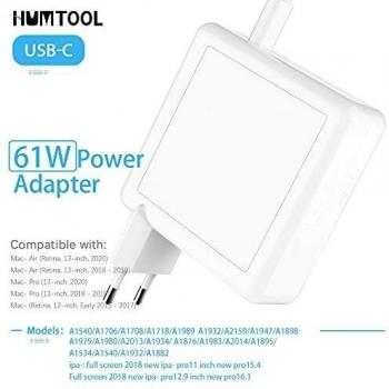 Cargador USB C, HUMTOOL 61W USB C Adaptador para Mac Book Pro, Cargador Tipo C de 61W incluye cable USB C Compatible con Mac Book Air/Pro/Retina, iPad Pro, iPhone 11/11 Pro/Pro Max, HUAWEI, SAMSUNG