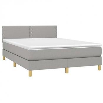 Cama box spring colchón y luces LED tela gris claro 140x190 cm