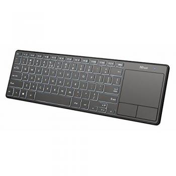Trust Theza - Teclado inalámbrico con retroiluminación y batería recargable, negro