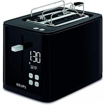Krups KH6418 Smart'n Light Tostadora | Tostadora de dos rebanadas | Pantalla digital | 7 niveles de tostado | Bandeja recogemigas extraíble | Cuenta atrás | Elevador | Negro