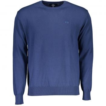 La Martina Blue Cotton Crew-Neck Sweater for Men - Size L, Round-neck, Knitwear with Logo Embroidery