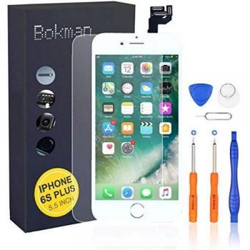 Bokman LCD Pantalla para iPhone 6s Plus Reemplazo de Pantalla LCD con Botón de Inicio, Cámara Frontal, Sensor Flex, Altavoz Auricular y Herramientas de Reparación