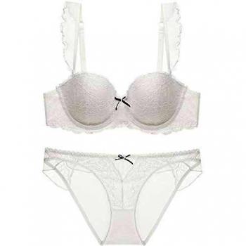 SHEKINI Mujer Conjunto de Ropa Interior Sujetador con Relleno Push up con Bolsillo de Inserción y Bragas de Encaje