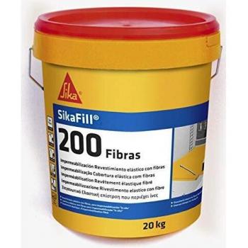 SikaFill 200 Fibras, Blanco, Pintura acrílica con fibras de vidrio para impermabilización de cubiertas visitalbles y protección de pareces medianeras, 20kg