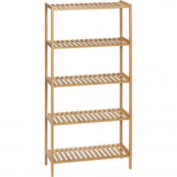Estantería de Bambú de 5 Niveles con Diseño Moderno y Antivuelco para Baño, Cocina, Salón y Dormitorio