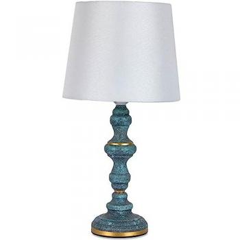 Lámpara de Mesa Sirmione 25x47 cm Metal Azul y Dorado con Bolas y Tulipa Beige, Cerámica/Poliéster