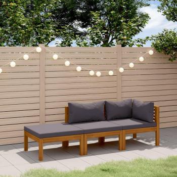 3-Piece Solid Acacia Wood Garden Lounge Set with Cushions