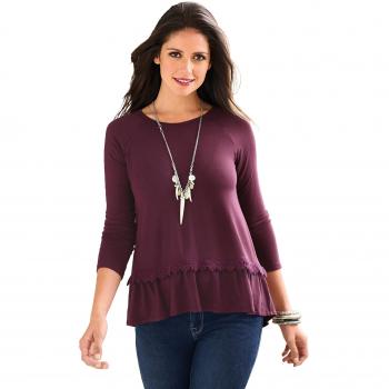 Camiseta Escote Redondeado y Manga Larga raglán Mujer by Vencastyle - 007376,Vino,3XL