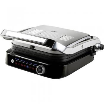 Grill Eléctrico Digital DOMO Genius 2100W con Revestimiento Antiadherente y Pantalla de Acero Inoxidable, Negro