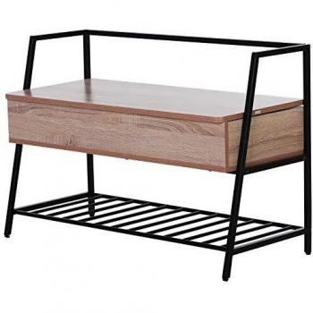 HOMCOM Banco Zapatero para Recibidor con Estante Inferior y Compartimentos para Almacenaje 90x39x61.7 cm Estilo Industrial Color Negro y Roble