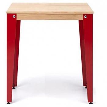 Mesa Cuadrada Lunds 70x70x75cm Roja en Madera Maciza de Pino con Acabado Natural Estilo Nórdico Industrial