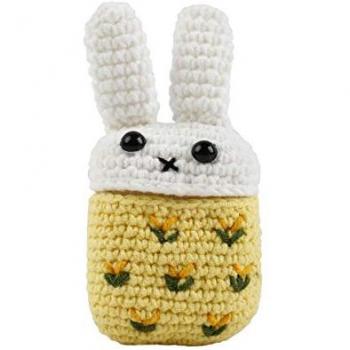 Funda Divertida de Conejo para AirPods con Interior de Silicona y Crochet Exterior, Blanco y Naranja