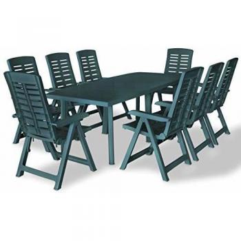 vidaXL Set Comedor Jardín 9 Piezas 210x96x72cm Verde Mesa Silla Mueble Cocina