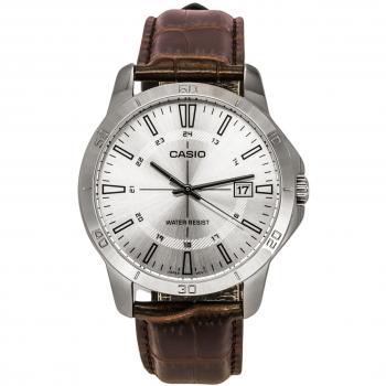 Casio Standard Men's Quartz Watch MTP-V004L-7C with Brown Leather Strap and Silver Dial