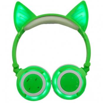 Auriculares Inalámbricos Bluetooth con Orejas de Gato y Luz LED para Niños y Adultos, Micrófono Brillante para PC y Portátil