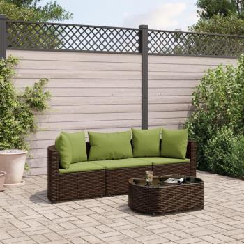 4-Piece Brown Poly Rattan Garden Sofa Set with Cushions