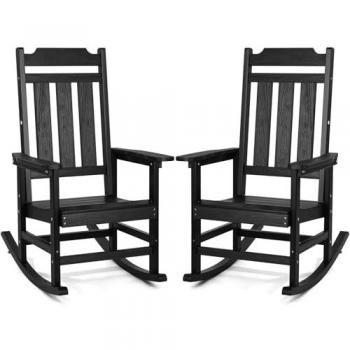 VEVOR 2-Piece Outdoor High Back Rocking Chair Set with Smooth Armrests, Supports up to 400 lbs for Garden and Balcony