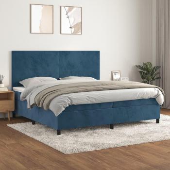 Cama box spring suave con colchón de terciopelo azul oscuro 200x200 cm
