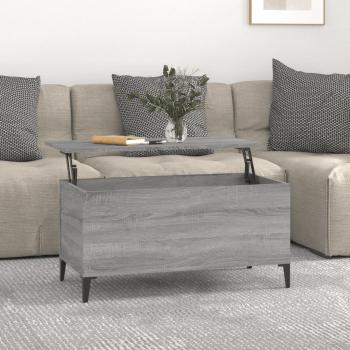 Mesa de centro madera contrachapada 90x44,5x45 cm en color Blanco, Negro y Gris Sonoma - Mesita de Salón o Comedor o Auxiliar Mesa de Café