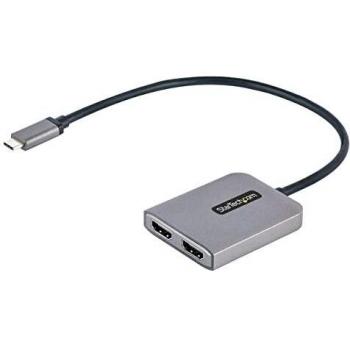 StarTech.com USB-C to Dual HDMI MST Hub - 4K 60Hz Dual Monitor Adapter with 1ft/30cm Cable - DP 1.4 Multi-Stream Transport (MST) - USB Type-C to HDMI Splitter