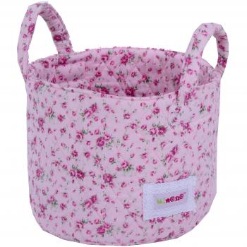Minene 1520 - Cesta de tela pequeña, diseño flores, color rosa y azul