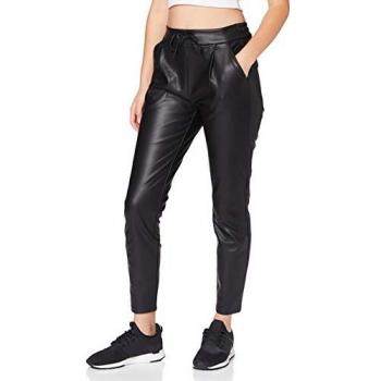 Vero Moda Women's Coated Faux Leather Trousers - VMEVA MR Loose String, Black, XS/34