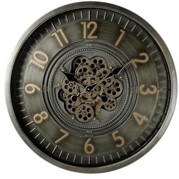 Reloj de Pared Trento Oro Cuero 66x66x10 cm con Engranajes y Movimiento
