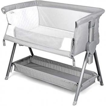 Cuna de Colecho bebé, Cuna bebé Gris, con Chasis de Almacenamiento, Extraíble para Limpiar / Ajustable en Altura / Fácil de Plegar y Guardar