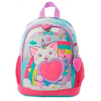 Mochila TOTTO Sweety Heart S - 9JES, morral de diseño juvenil, fabricado en poliéster resistente, con compartimento principal amplio, bolsillos frontales y laterales, tirantes ajustables y acolch