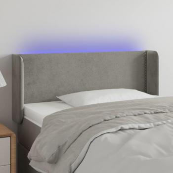 Cabecero LED gris claro de terciopelo con dimensiones 103x16x78/88 cm