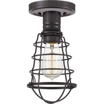 Plafoniera Semi-Flush Quoizel Mixon con jaula de metal en Bronce Palladiano